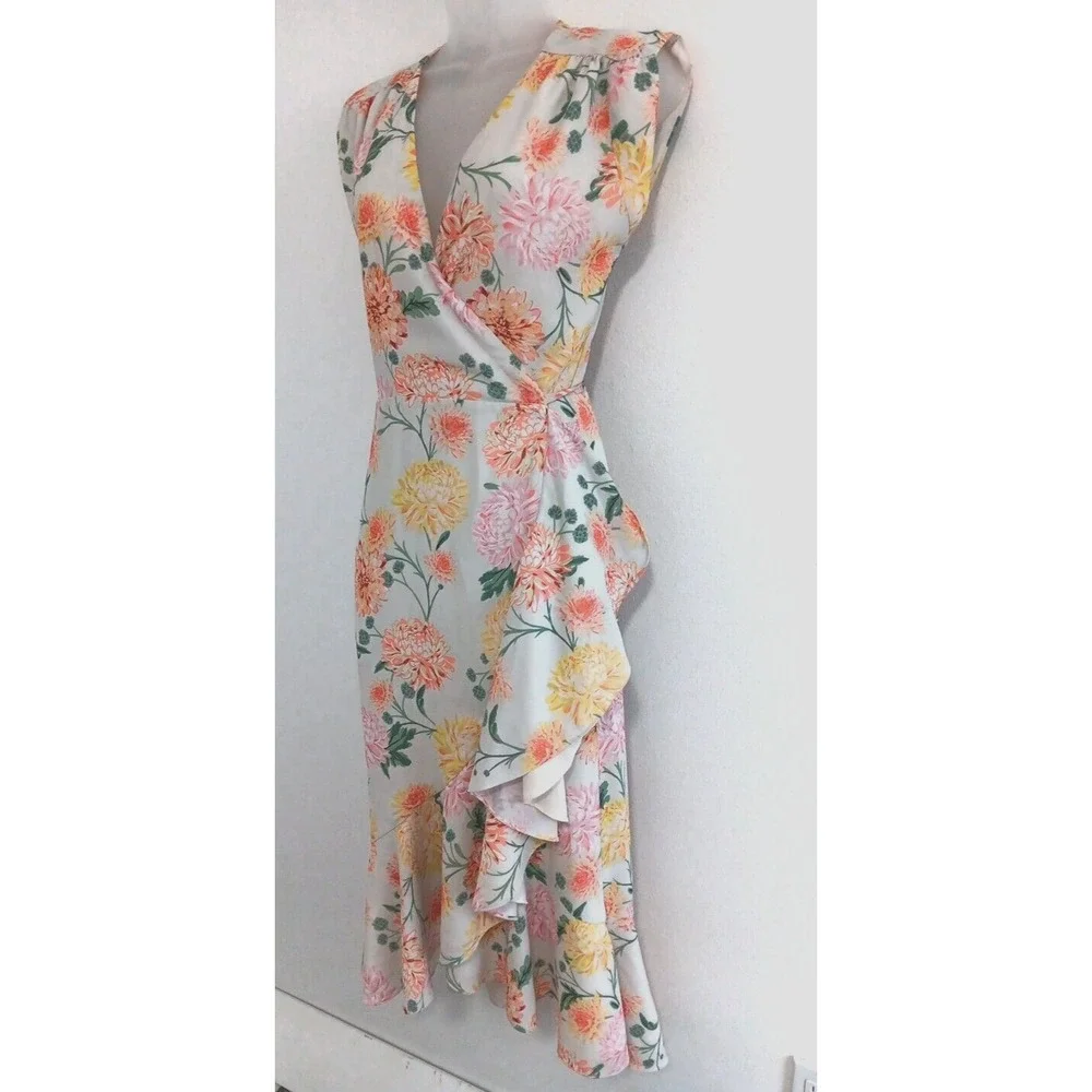 Yumi Kim True Wrap Dress XS High Low‎ Ruffle Midi Romantic Bridal Shower Girly - Picture 2 of 11